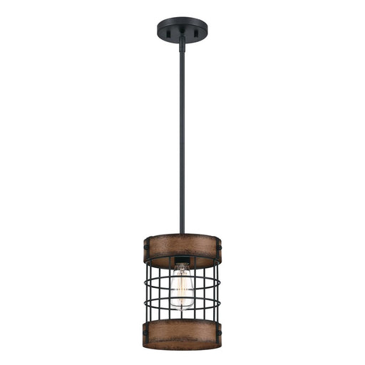 Westinghouse Langston 1 Light Pendant, Matte Black/Barnwood/Cage Shade - 6117900