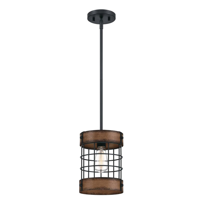 Westinghouse Langston 1 Light Pendant, Matte Black/Barnwood/Cage Shade - 6117900