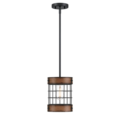 Westinghouse Langston 1 Light Pendant, Matte Black/Barnwood/Cage Shade