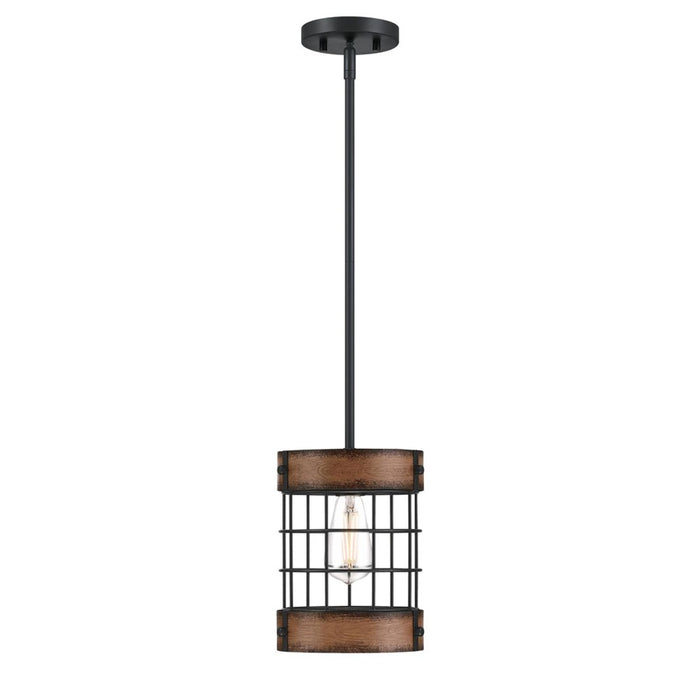 Westinghouse Langston 1 Light Pendant, Matte Black/Barnwood/Cage Shade