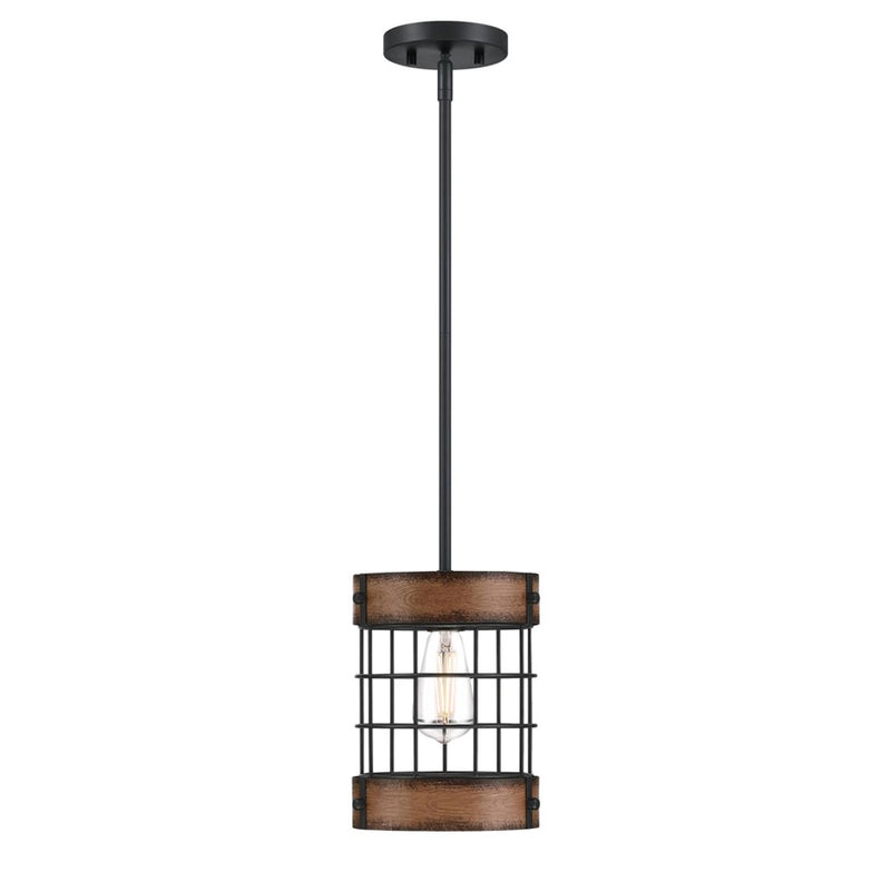 Westinghouse Langston 8in 1-Light Pendant | Vintage Matte Black and Barnwood Cage Shade | Kitchen Island & Dining Room | Model 6117900