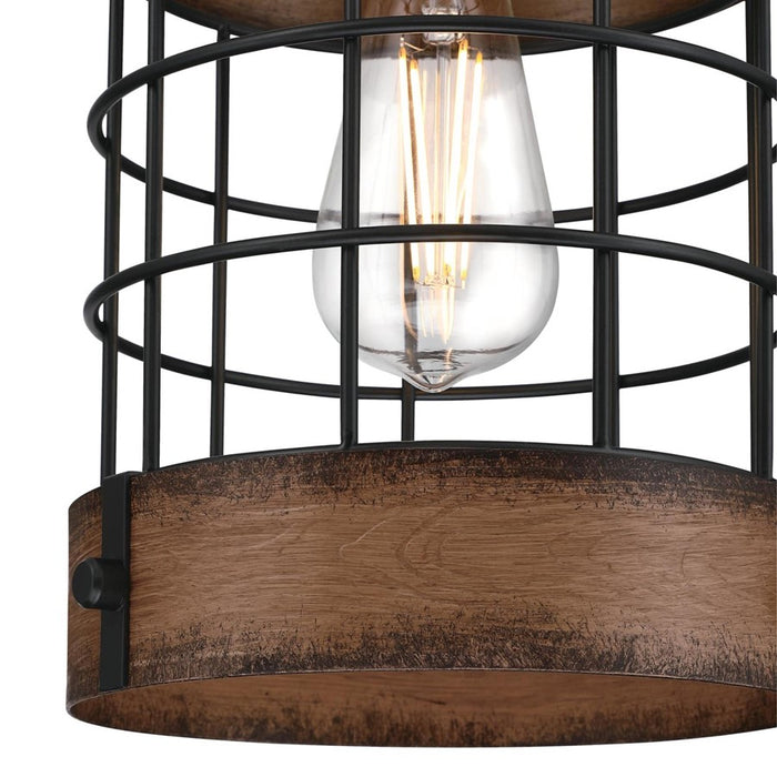 Westinghouse Langston 1 Light Pendant, Matte Black/Barnwood/Cage Shade