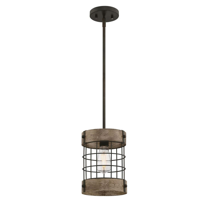 Westinghouse Langston 1 Light Pendant, Orb W/Vint Pine/Cage Shade - 6118000