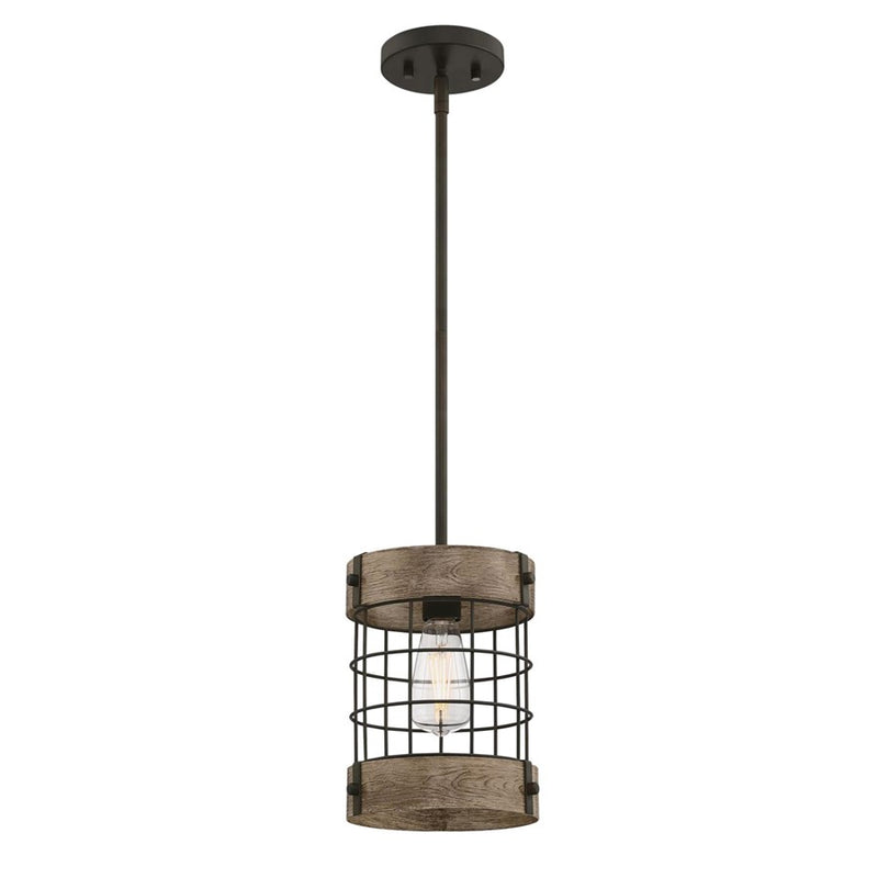 Westinghouse Langston 8in 1-Light Pendant | Vintage Oil-Rubbed Bronze and Vintage Pine Cage Shade | Kitchen Island & Dining Room | Model 6118000