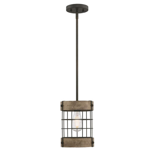 Westinghouse Langston 1 Light Pendant, Orb W/Vint Pine/Cage Shade