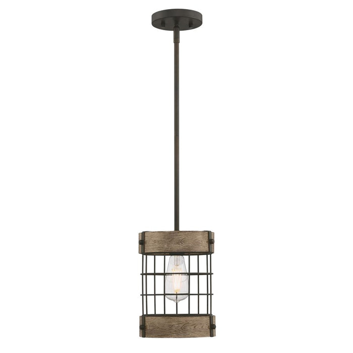 Westinghouse Langston 1 Light Pendant, Orb W/Vint Pine/Cage Shade