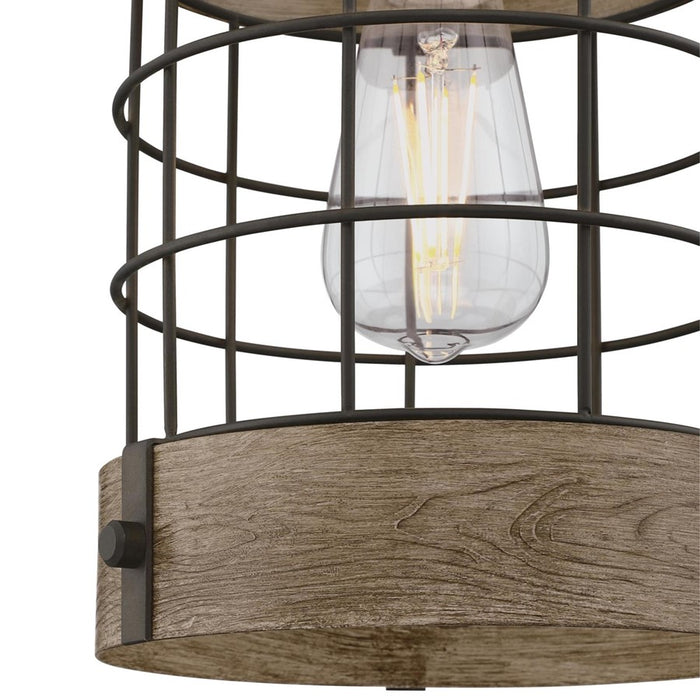Westinghouse Langston 1 Light Pendant, Orb W/Vint Pine/Cage Shade