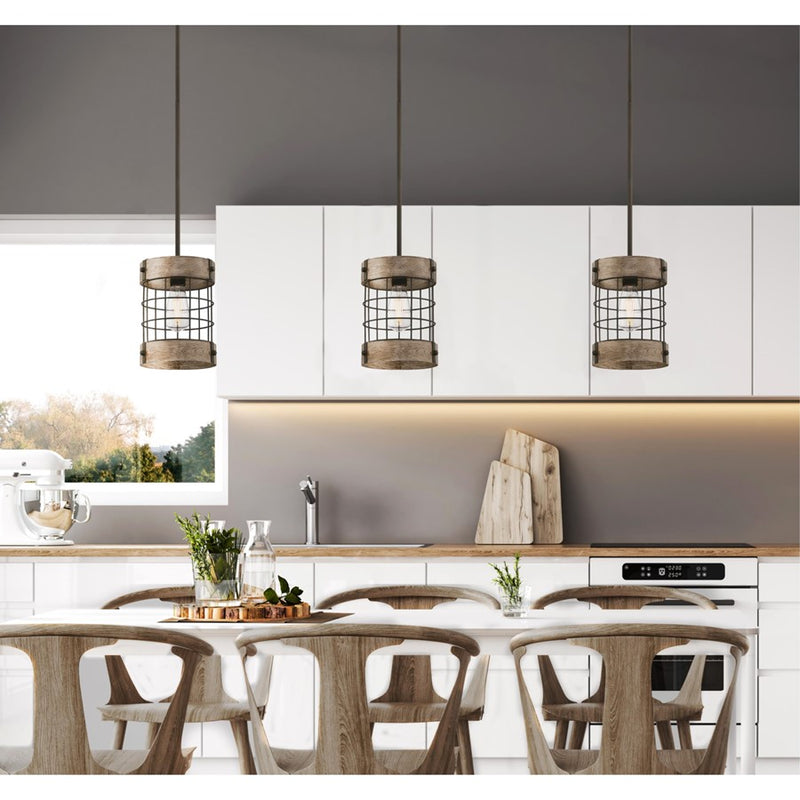 Westinghouse Langston 1 Light Pendant, Orb W/Vint Pine/Cage Shade
