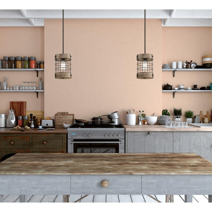 Westinghouse Langston 1 Light Pendant, Orb W/Vint Pine/Cage Shade