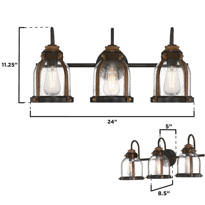 Westinghouse Cindy 3 Light Wall Light, Bronze/Barnwood/Clear Seeded