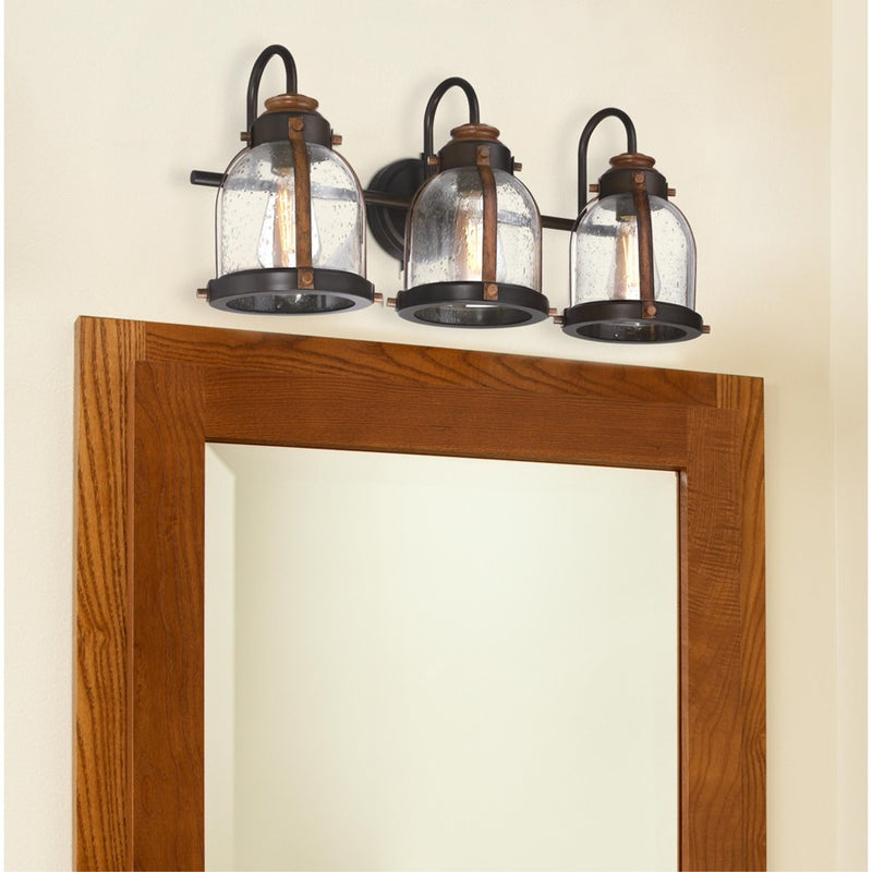 Westinghouse Cindy 3 Light Wall Light, Bronze/Barnwood/Clear Seeded