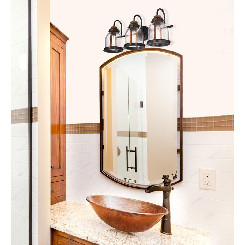 Westinghouse Cindy 24in 3-Light Wall Sconce | Vintage Oil-Rubbed Bronze and Barnwood with Clear Seeded Glass | Bathroom Vanity & | Model 6118200