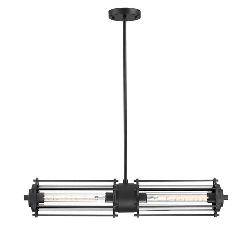 Westinghouse Marlowe 2 Light Pendant, Matte Black/Clear Ribbed Glass - 6118400