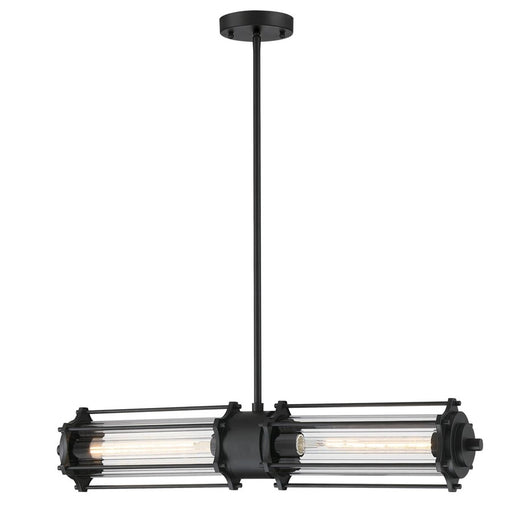 Westinghouse Marlowe 2 Light Pendant, Matte Black/Clear Ribbed Glass
