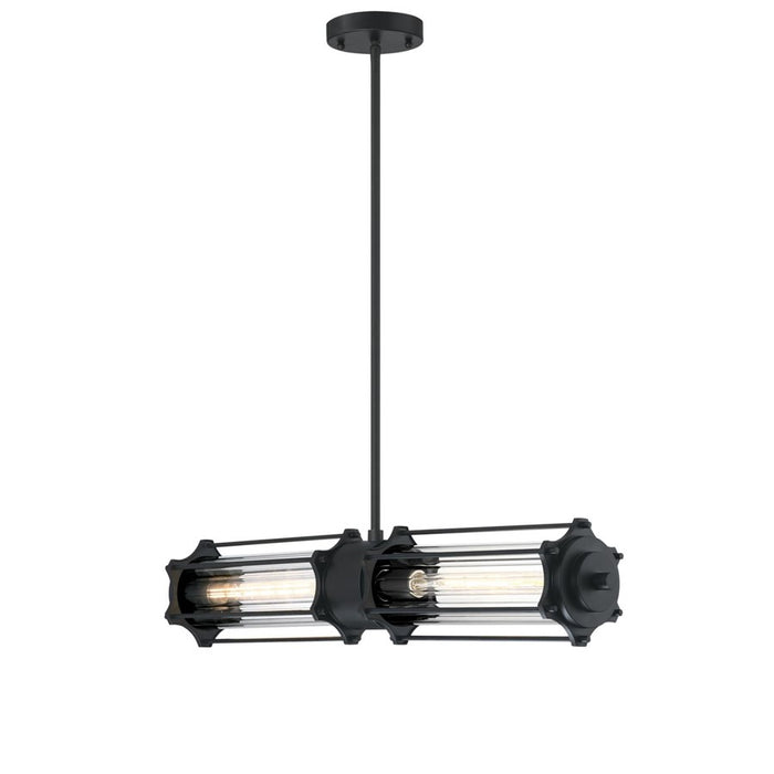Westinghouse Marlowe 2 Light Pendant, Matte Black/Clear Ribbed Glass