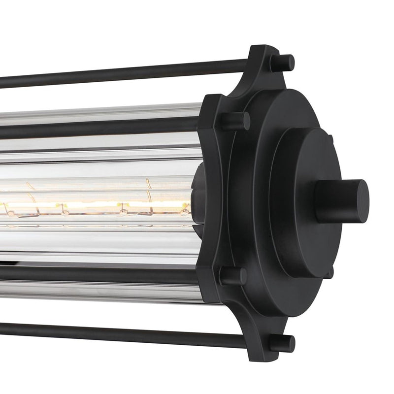 Westinghouse Marlowe 2 Light Pendant, Matte Black/Clear Ribbed Glass