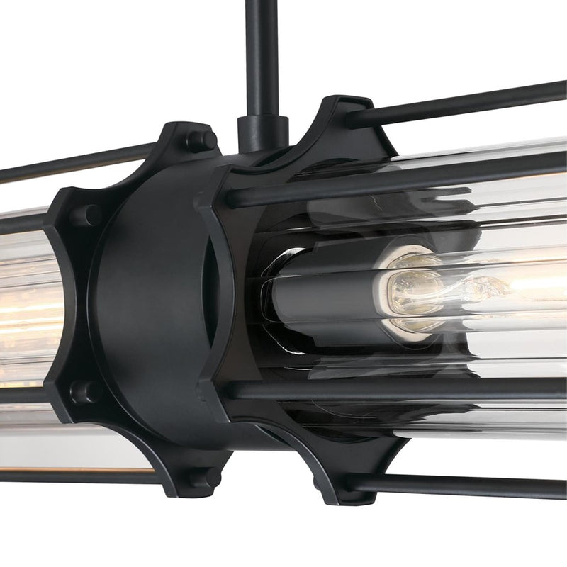 Westinghouse Marlowe 31in 2-Light Pendant | Vintage Matte Black and Clear Ribbed Glass | Kitchen Island & Dining Room | 800 Lumens | Model 6118400
