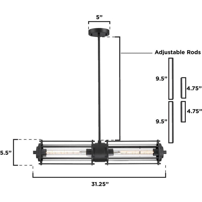 Westinghouse Marlowe 2 Light Pendant, Matte Black/Clear Ribbed Glass