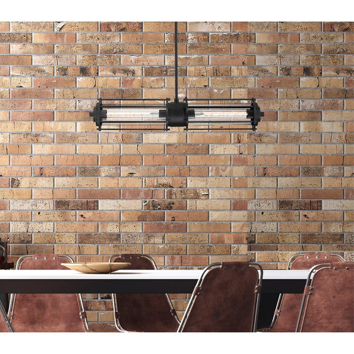 Westinghouse Marlowe 2 Light Pendant, Matte Black/Clear Ribbed Glass