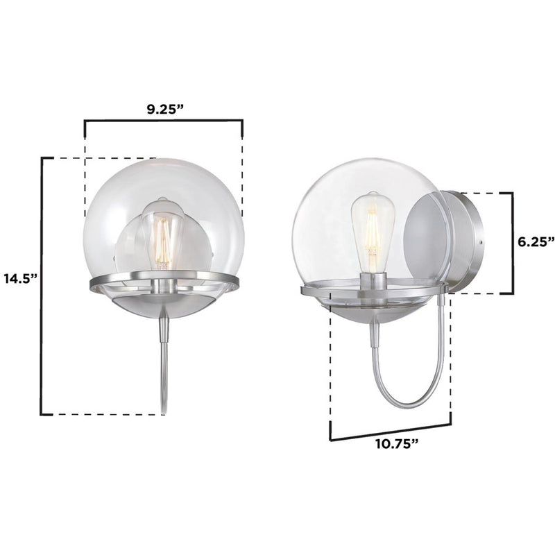 Westinghouse Marla 1 Light Wall Light, Brushed Nickel/Clear Glass