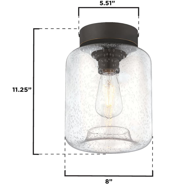 Westinghouse Judd 8in 1-Light Semi-Flush Mount | Transitional Oil Rubbed Bronze and Clear Seeded Glass | Hallway & Living Room | 60W | Model 6119300