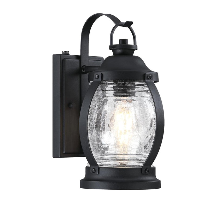 Westinghouse Canyon 12in 1-Light Outdoor Wall Sconce | Rustic Textured Black and Clear Crackle Glass | Porch & Patio Entryway | Model 6120400