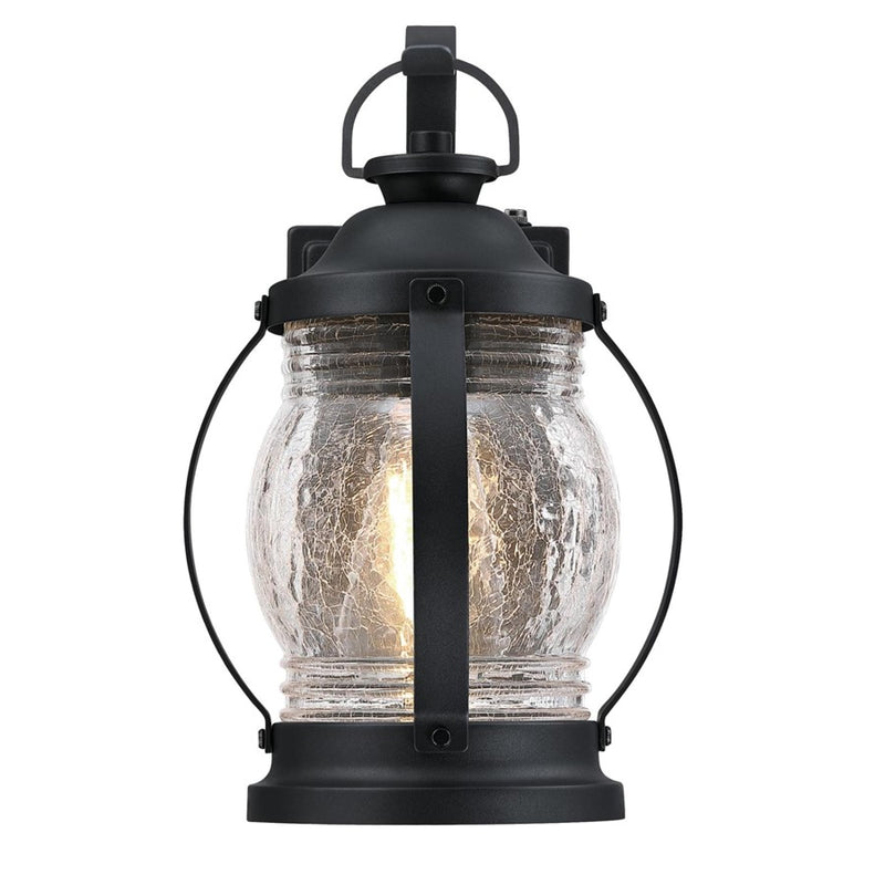 Westinghouse Canyon 12in 1-Light Outdoor Wall Sconce | Rustic Textured Black and Clear Crackle Glass | Porch & Patio Entryway | Model 6120400