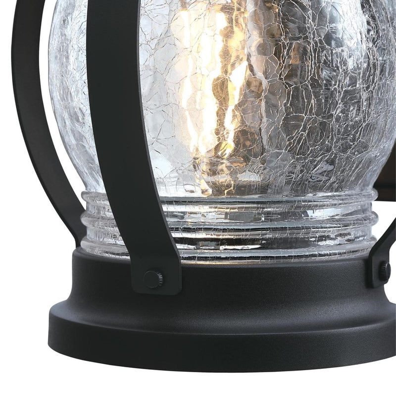 Westinghouse Canyon 12in 1-Light Outdoor Wall Sconce | Rustic Textured Black and Clear Crackle Glass | Porch & Patio Entryway | Model 6120400