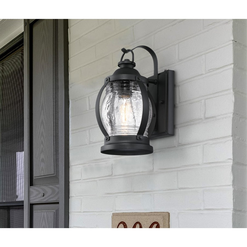 Westinghouse Canyon 12in 1-Light Outdoor Wall Sconce | Rustic Textured Black and Clear Crackle Glass | Porch & Patio Entryway | Model 6120400