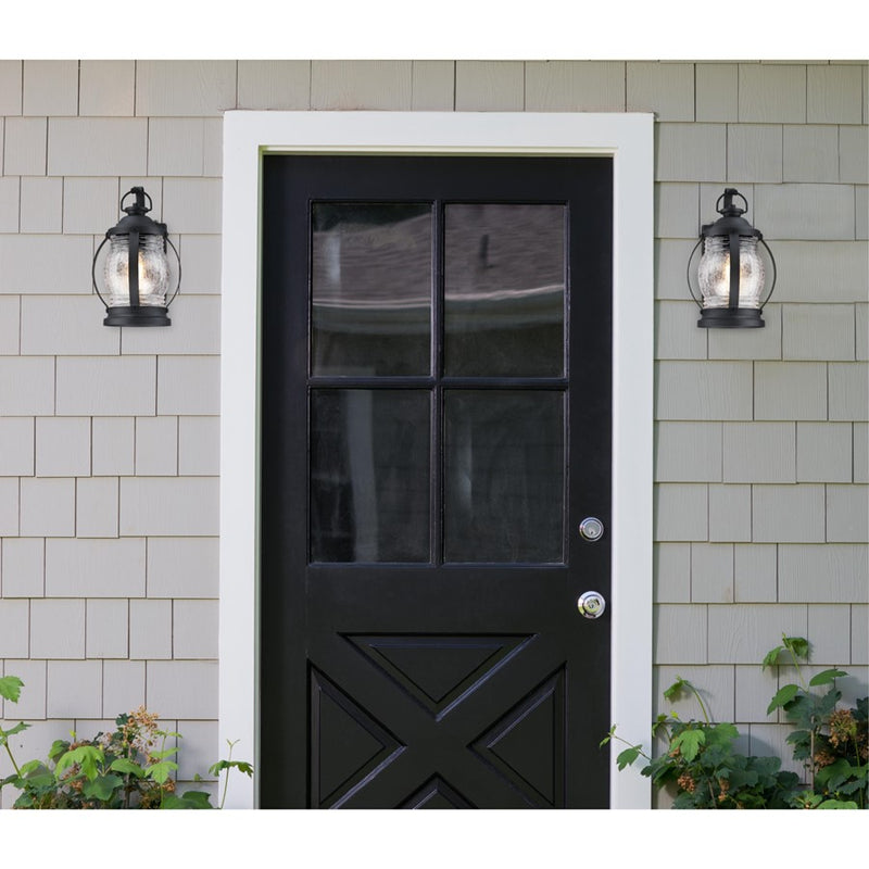 Westinghouse Canyon 12in 1-Light Outdoor Wall Sconce | Rustic Textured Black and Clear Crackle Glass | Porch & Patio Entryway | Model 6120400