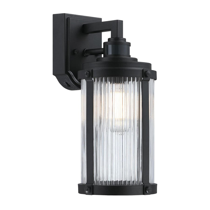 Westinghouse Armin 1-Light Outdoor Wall Sconce | Vintage Textured Black and Clear Ribbed Glass | Front Entry & Patio | Model 6120600