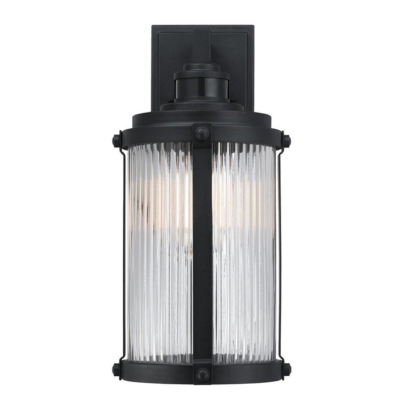 Westinghouse Armin 1-Light Outdoor Wall Sconce | Vintage Textured Black and Clear Ribbed Glass | Front Entry & Patio | Model 6120600