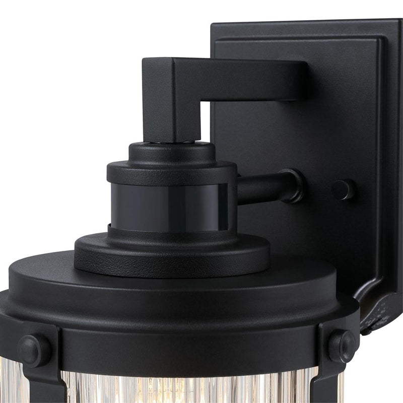 Westinghouse Armin 1-Light Outdoor Wall Sconce | Vintage Textured Black and Clear Ribbed Glass | Front Entry & Patio | Model 6120600