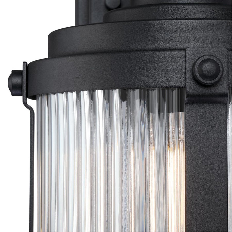Westinghouse Armin 1-Light Outdoor Wall Sconce | Vintage Textured Black and Clear Ribbed Glass | Front Entry & Patio | Model 6120600