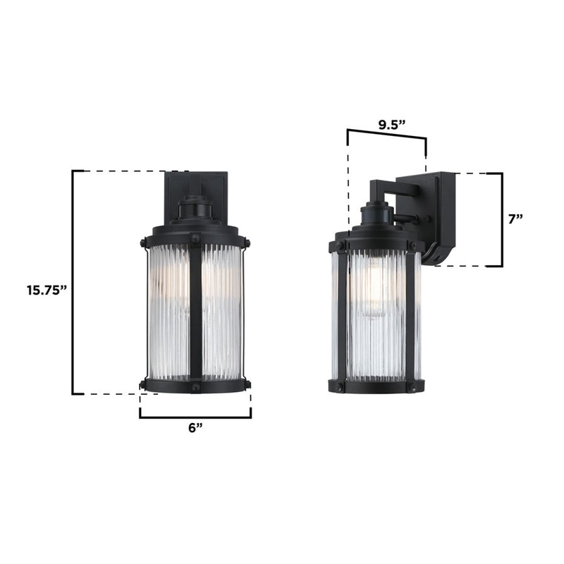 Westinghouse Armin 1-Light Outdoor Wall Sconce | Vintage Textured Black and Clear Ribbed Glass | Front Entry & Patio | Model 6120600