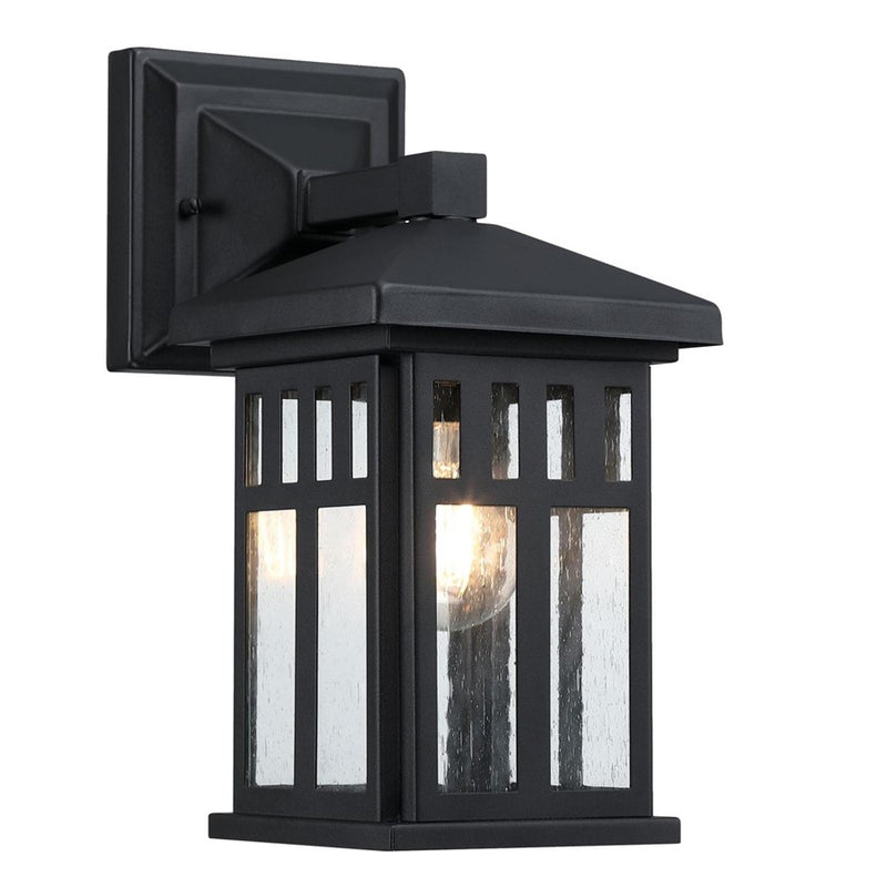 Westinghouse Burnham 1-Light Outdoor Wall Lantern | Craftsman Textured Black and Clear Seeded Glass | Entryway & Porch | Model 6120800