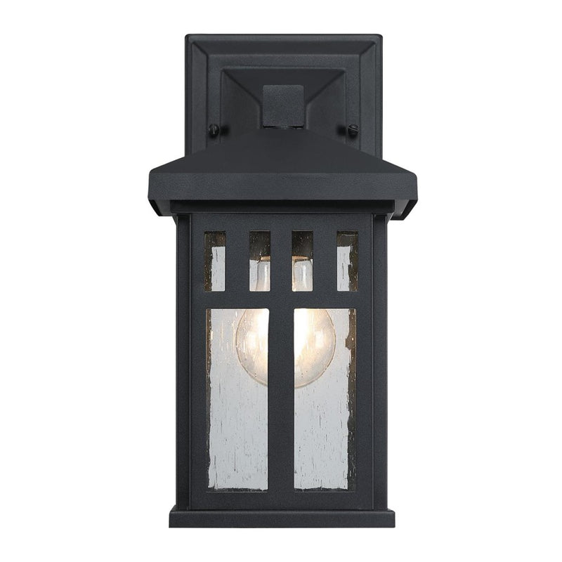 Westinghouse Burnham 1-Light Outdoor Wall Lantern | Craftsman Textured Black and Clear Seeded Glass | Entryway & Porch | Model 6120800