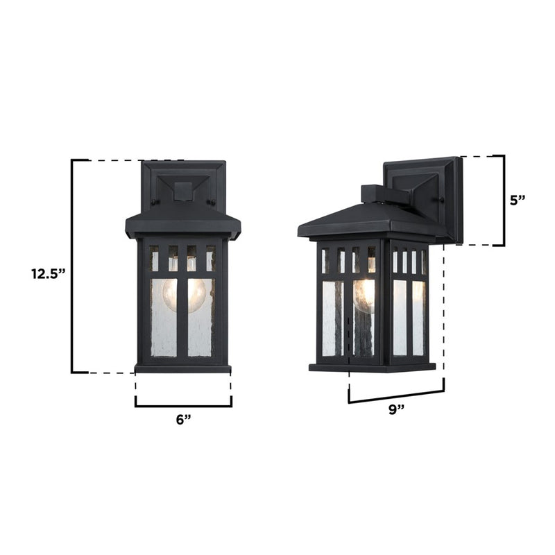 Westinghouse Burnham 1-Light Outdoor Wall Lantern | Craftsman Textured Black and Clear Seeded Glass | Entryway & Porch | Model 6120800