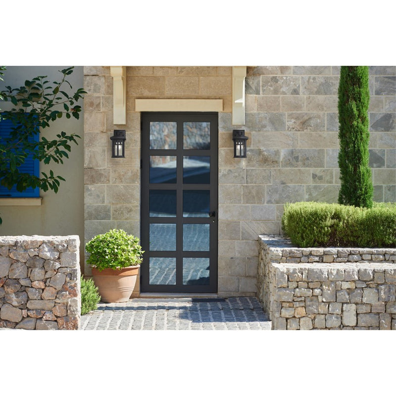 Westinghouse Burnham 1-Light Outdoor Wall Lantern | Craftsman Textured Black and Clear Seeded Glass | Entryway & Porch | Model 6120800