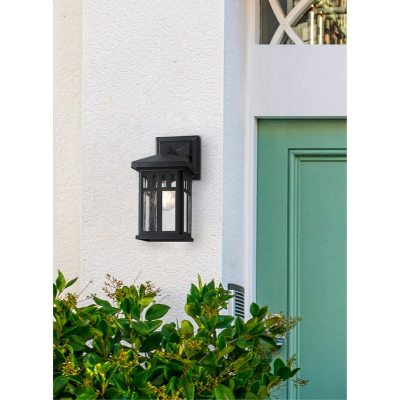 Westinghouse Burnham 1-Light Outdoor Wall Lantern | Craftsman Textured Black and Clear Seeded Glass | Entryway & Porch | Model 6120800