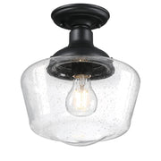 Westinghouse Scholar 1Lt SemiFlush, Textured Black/Clear Seeded Glass - 6120900