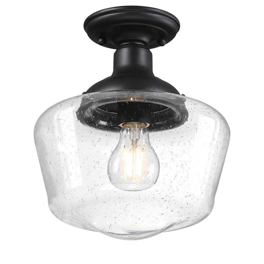 Westinghouse Scholar 1Lt SemiFlush, Textured Black/Clear Seeded Glass - 6120900