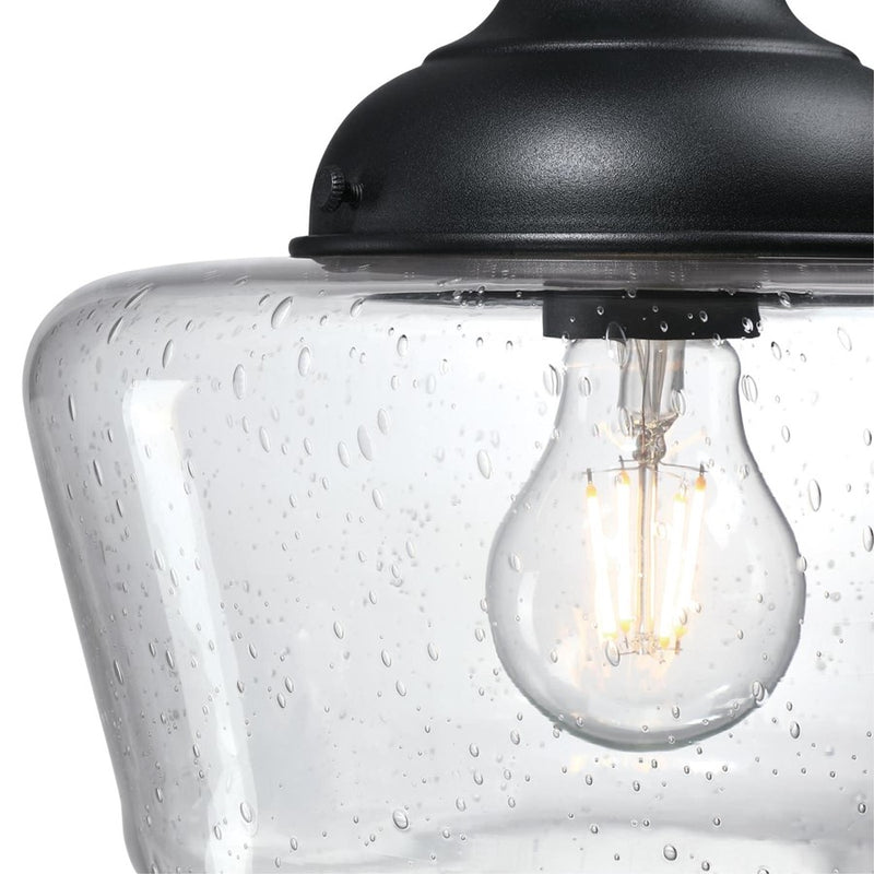 Westinghouse Scholar 1-Light Semi-Flush Mount | Vintage Textured Black and Clear Seeded Glass | Entryway & Porch | 9 x 9 x 10.5 in | Model 6120900