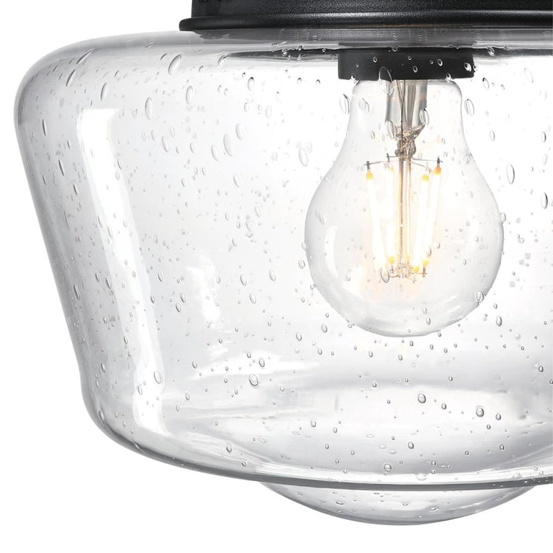 Westinghouse Scholar 1-Light Semi-Flush Mount | Vintage Textured Black and Clear Seeded Glass | Entryway & Porch | 9 x 9 x 10.5 in | Model 6120900