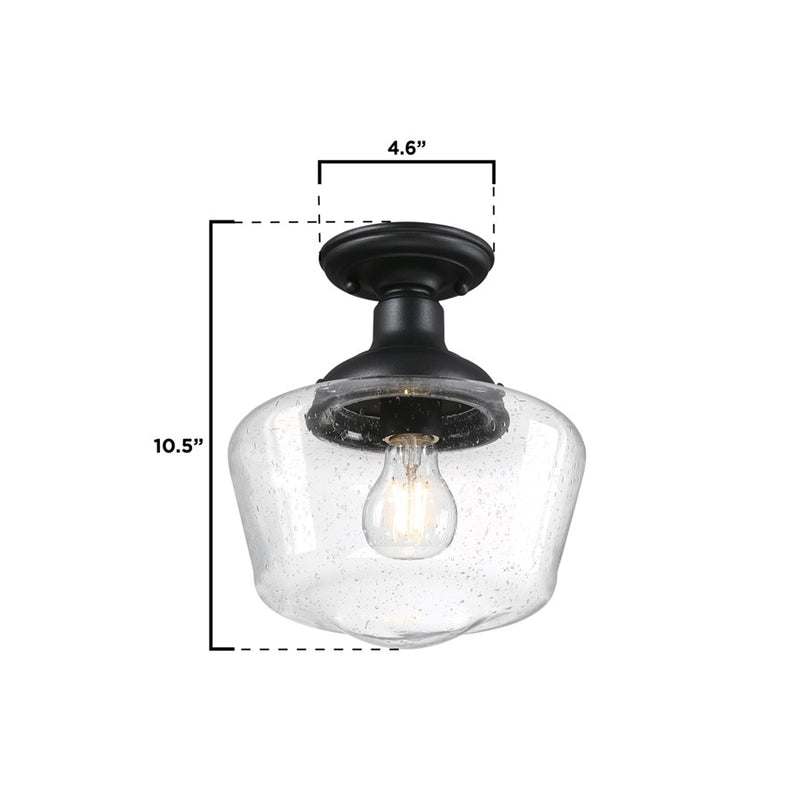 Westinghouse Scholar 1-Light Semi-Flush Mount | Vintage Textured Black and Clear Seeded Glass | Entryway & Porch | 9 x 9 x 10.5 in | Model 6120900