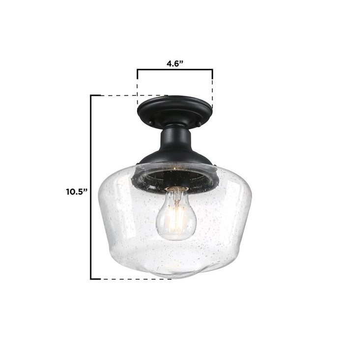 Westinghouse Scholar 1Lt SemiFlush, Textured Black/Clear Seeded Glass