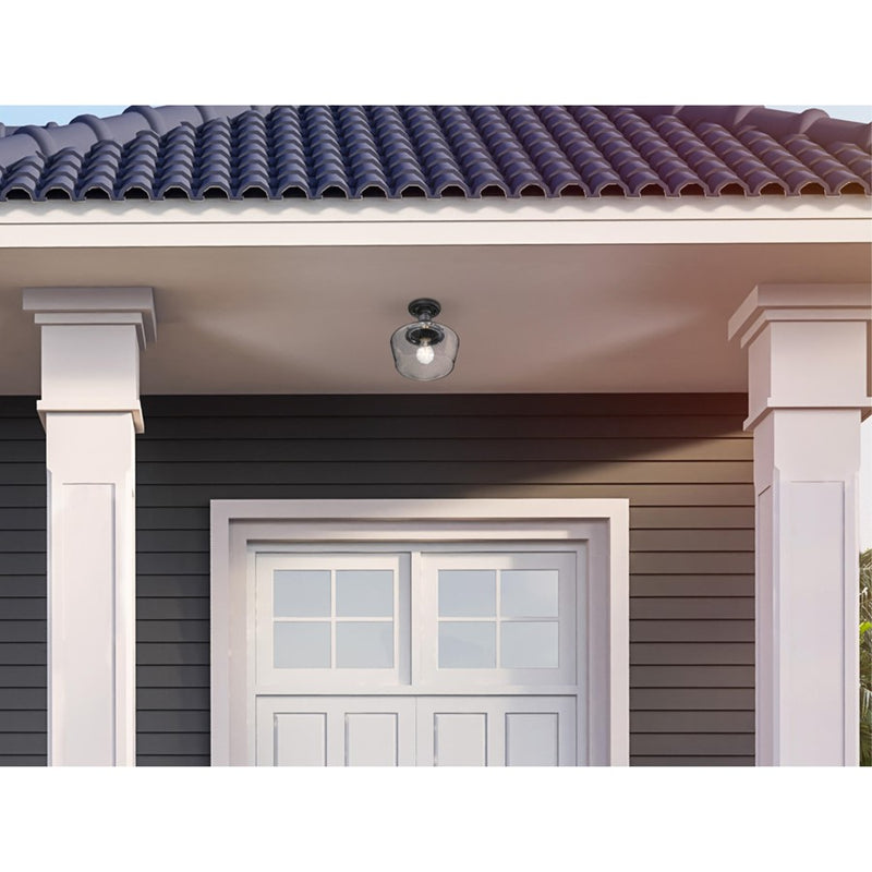 Westinghouse Scholar 1-Light Semi-Flush Mount | Vintage Textured Black and Clear Seeded Glass | Entryway & Porch | 9 x 9 x 10.5 in | Model 6120900