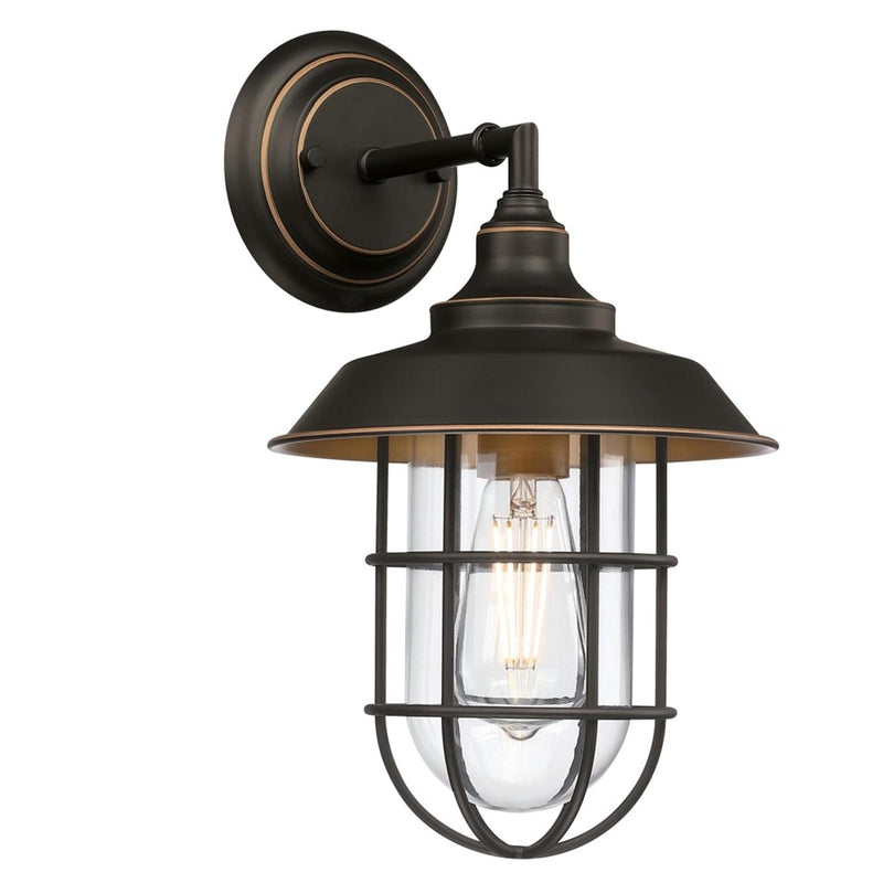 Westinghouse Iron Hill 1-Light Outdoor Wall Sconce | Vintage Black-Bronze and Clear Glass with Cage | Entryway & Patio | Model 6121600