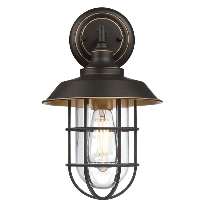 Westinghouse Iron Hill 1-Light Outdoor Wall Sconce | Vintage Black-Bronze and Clear Glass with Cage | Entryway & Patio | Model 6121600