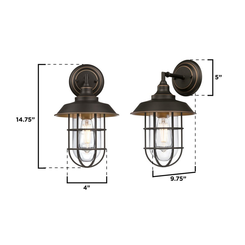 Westinghouse Iron Hill 1-Light Outdoor Wall Sconce | Vintage Black-Bronze and Clear Glass with Cage | Entryway & Patio | Model 6121600